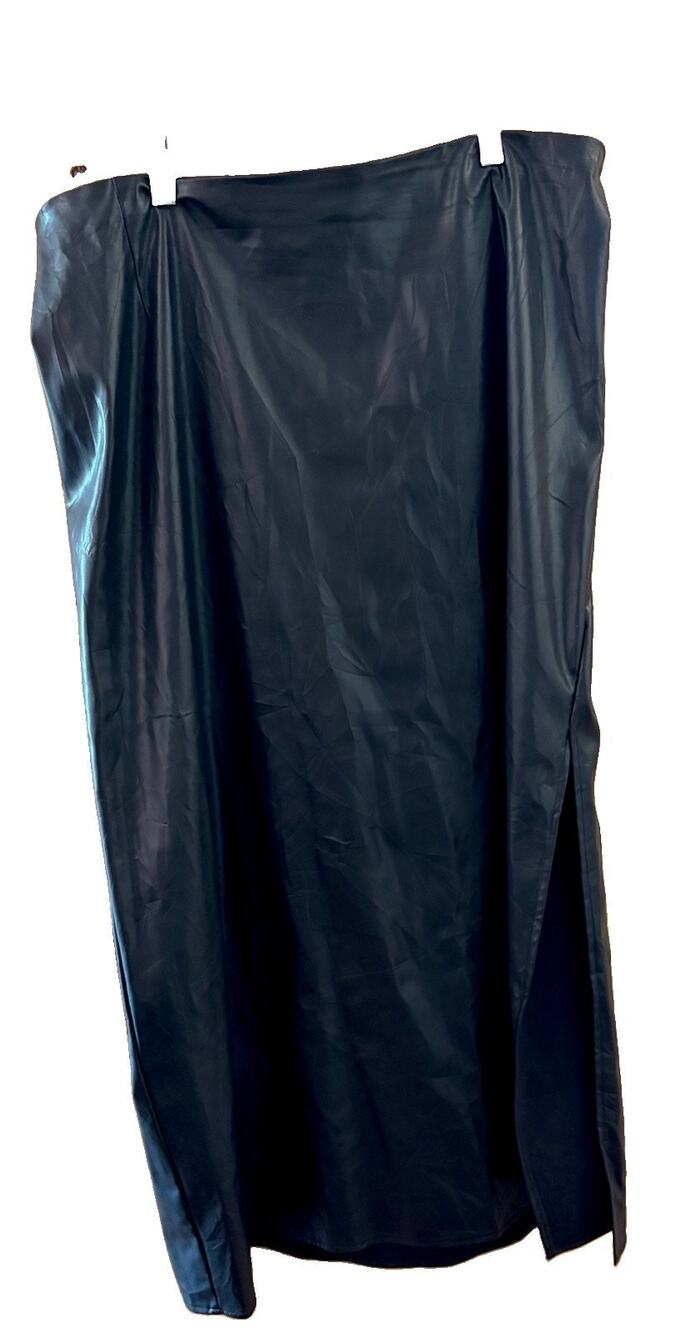 Mare Mare X Anthropologie Black Faux Leather Maxi Skirt Sz 1X Goth Festival